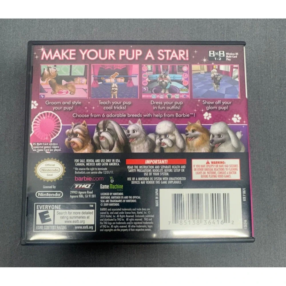 Barbie Groom and Glam Pups Nintendo DS CIB Pink Pet Simulation